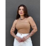 Blusa Nula Manga em Malha Ribana BEGE ESCURO