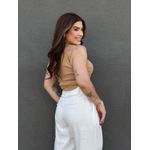 Blusa Nula Manga em Malha Ribana BEGE ESCURO