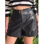 Shorts Couro Fake com Cinto PRETO