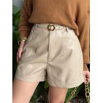 Shorts Couro Fake com Cinto CREME