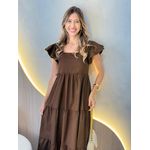 VESTIDO TRICOLINE BABADOS MARROM ESCURO