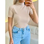 BLUSA CANELADA GOLA ALTA NUDE