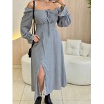 VESTIDO VIOLETA MANGA LONGA XADREZ