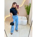 BLUSA CANELADA GOLA ALTA PRETO