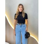 BLUSA CANELADA GOLA ALTA PRETO