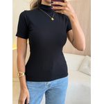 BLUSA CANELADA GOLA ALTA PRETO