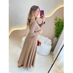 VESTIDO YASMIN CANELADO MANGA LONGA MARROM CLARO