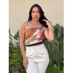 Lenço Floral Fundo Creme Com Rosa E Verde