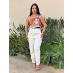 Lenço Floral Fundo Creme Com Rosa E Verde