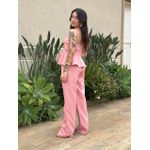 Conjunto Peplum Mavie Calça E Blusa Em Alfaiataria Rosa Claro