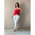 Blusa Bata Sem Alças Em Tule Vermelho