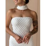 Vestido Midi Em Renda Sem Alças Off White