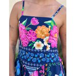 Vestido Midi Moana Estampado Azul Marinho E Rosa