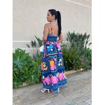 Vestido Midi Moana Estampado Azul Marinho E Rosa