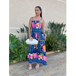 Vestido Midi Moana Estampado Azul Marinho E Rosa