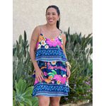 Vestido Curto Giovana Estampado Azul Marinho E Rosa