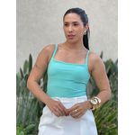 Cropped Alongado Alças Finas Em Poliamida Verde Água