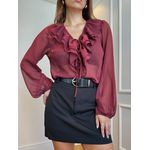 Blusa Clarisse manga longa com babado e amarração transparência - Bordô