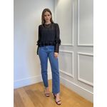Blusa Ester manga longa com babado e transparência - Preto