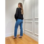 Blusa Ester manga longa com babado e transparência - Preto