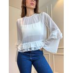 Blusa Ester manga longa com babado e transparência - Branca
