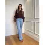Blusa Ester manga longa com babado e transparência - Marrom