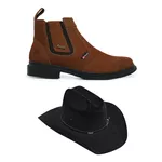 KIT Vaqueiro Botina Em Couro + Chapéu