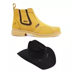 KIT Vaqueiro Botina Em Couro + Chapéu