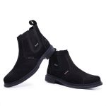  Bota Botina Cano Curto Em Couro Legítimo Preto
