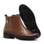 Bota Feminina Em Couro Legítimo Cano Curto Casual Zíper