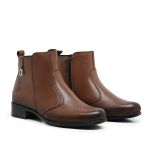 Bota Feminina Em Couro Legítimo Cano Curto Casual Zíper