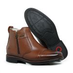 Bota Botina Em Couro Legítimo Com Zíper Lateral Country