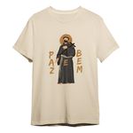 Camiseta São Francisco Assis Bege Paz E Bem Católico Santo