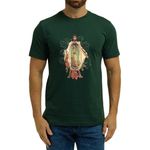 Camiseta Guadalupe Verde Musgo Católica Algodão Espanhol