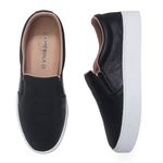 Tênis slip on couro sola alta preto - São Paulo
