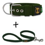 Coleira Para Cachorro Fit + Guia / Verde Militar