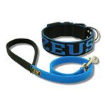 Coleira Para Cachorro Personalizada + Guia Curta 80cm Preto e Azul