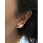 Conjunto Oval Joinha Pink Banhado a Ouro
