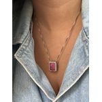 Colar Pedra Fusion Rosa Banhado a Ródio Branco 