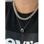 Colar Gota Verde Esmeralda Banhado a Ródio Branco