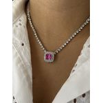 Pingente Safira Pink Micro Cravejado Banhada a Ródio Branco
