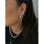 Argola Quadrada Micro Cravejada Banhado a Ródio Branco 