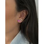 Mini Ear Cuff Pink e Rose Banhado a Ródio Branco 