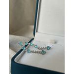 Brinco Ear Cuff Corações Turmalina Paraíba Banhado a Ródio Branco