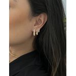 Trio Argolas Retangulares Cravejadas Banhadas a Ouro 