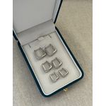 Trio Argolas Triangulares Cravejadas Banhadas Ródio Branco 