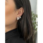 Trio Argolas Triangulares Cravejadas Banhadas Ródio Branco 