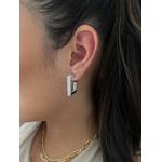 Brinco Argola Quadrada Micro Cravejada Banhado a Ródio Branco 
