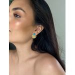 BRINCO LEQUE COM TURQUESA BANHADO A OURO