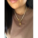 COLAR CORDÃO LISTRADO FECHO BOIA E PINGENTE ORGÂNICO BANHADO A OURO
